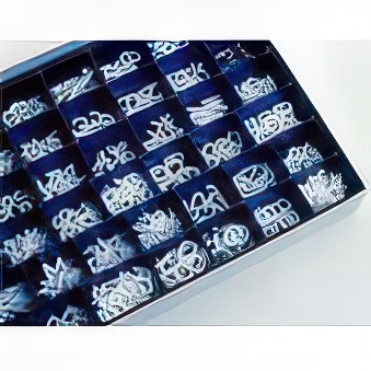 Box with letters and numbers. Character height: 30 mm. 384 characters.