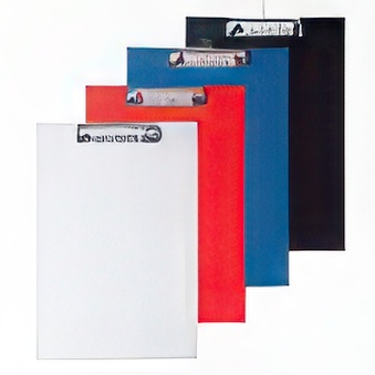 Paper-covered clipboard with nickelled clip