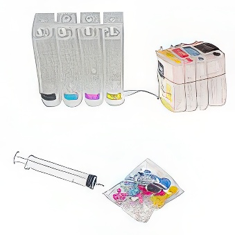 Continuous ink system CISS for Hewlett Packard Designjet 70 / 100 / 110 / 110 Plus / 2000 / Business Inkjet 1000 / 1100 / 1200 / 2300 / Officejet 9110 / 9120 / 9130 / Pro K850 / CP 1700