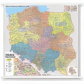POLSKA - mapa obszarów właściwości Sądów i Prokuratury 150 x 150 cm