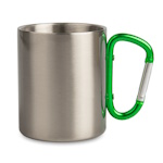 Metal inox mug for sublimation outprint with green handle carabiner type