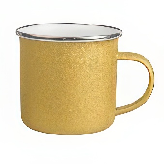 Emaliowany stalowy brokatowy kubek do sublimacji - srebrny rant, złoty, 330 ml