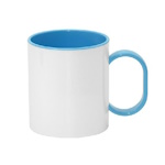 Plastic unbreakable mug for sublimation overprint with a colorful inside and handle