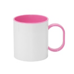 Plastic unbreakable mug for sublimation overprint with a colorful inside and handle