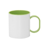 Plastic unbreakable mug for sublimation overprint with a colorful inside and handle