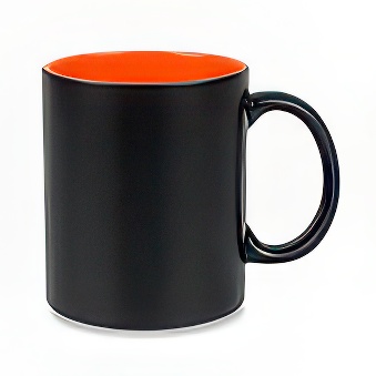 Kubek czarny matowy do grawerowania laserowego - kolorowe wnętrze, czarno-pomarańczowy, 300 ml