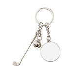 Metal keyring for sublimation and engraving with a ball and a golf club