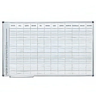 Tablica suchościeralna magnetyczna do planowania roku, lakierowana, 90 x 120 cm