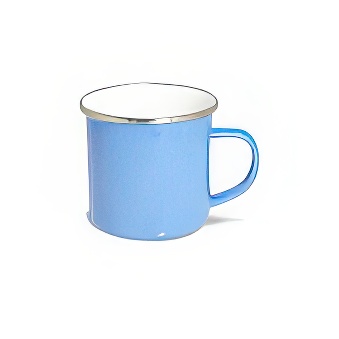 Emaliowany stalowy kubek do sublimacji - srebrny rant, jasnoniebieski, 300 ml