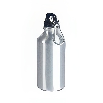 Metalowa butelka z karabińczykiem do sublimacji i graweru, kolor - srebrny, 400 ml