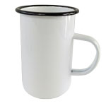 Tall enamel steel mug for sublimation - white with a black rim