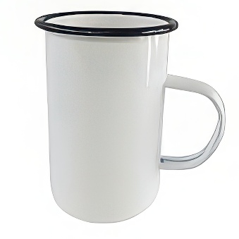 Wysoki emaliowany, stalowy kubek do sublimacji - czarny rant, biały, 350 ml