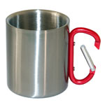 Metal inox mug for sublimation outprint and engraving with red handle carabiner type