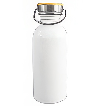 Metalowa butelka z bambusową zakrętką do sublimacji i graweru, kolor - biały, 600 ml