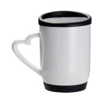 Sublimation mug with heart shape handle - a colorful silicone lid and stand