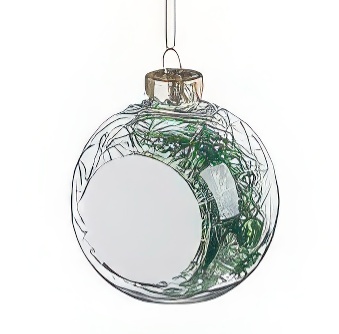 Bombka przezroczysta z zielonymi nitkami do sublimacji, kolor - zielony, 8 cm