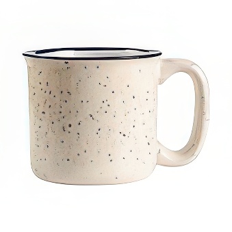 Kubek ceramiczny w stylu retro do sublimacji -  z efektem kropek z czarnym rantem - duży, beżowo-czarny