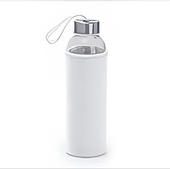 Szklana butelka z pokrowcem do sublimacji i graweru, kolor - biały, 500 ml
