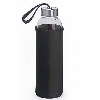 Szklana butelka z pokrowcem, kolor pokrowca - czarny, 500 ml