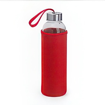 Szklana butelka z pokrowcem, kolor pokrowca - czerony, 500 ml