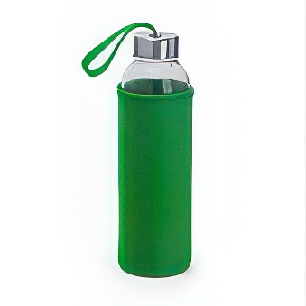 Szklana butelka z pokrowcem, kolor pokrowca - zielony, 500 ml