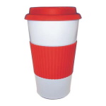 Steel thermal mug with a silicone band and lid - conical