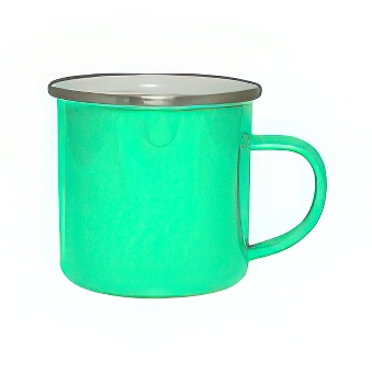 Emaliowany stalowy kubek do sublimacji - srebrny rant, zielony, 300 ml