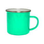 Enamel steel mug for sublimation - green mint with a silver rim