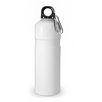Metalowa butelka z karabińczykiem do sublimacji i graweru, kolor - biały, 750 ml