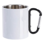 White metal inox mug for sublimation outprint with black handle carabiner type