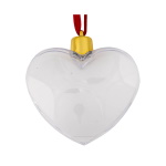 Przezroczysta bombka - "serce" na zdjęcie z czerwoną zawieszką i złotą zatyczką