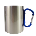 Metal inox mug for sublimation and engraving with blue handle carabiner type