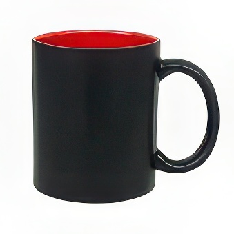 Kubek czarny matowy do grawerowania laserowego - kolorowe wnętrze, czarno-czerwony, 300 ml
