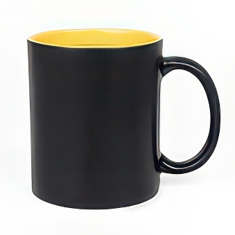 Kubek czarny matowy do grawerowania laserowego - kolorowe wnętrze, czarno-żółty, 300 ml