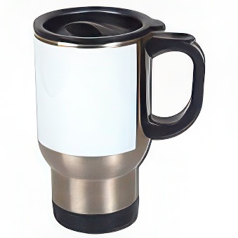 Kubek termiczny metalowy  do grawerowania, sublimacji z uchwytem - srebrny z białym oknem, srebrny, 14,5 cm, 410 ml