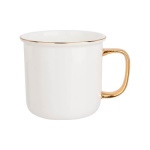 Porcelain vintage mug for sublimation - white with a gold rim and handle