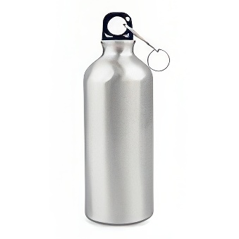 Metalowa butelka z karabińczykiem do sublimaci i graweru, kolor - srebrny, 600 ml