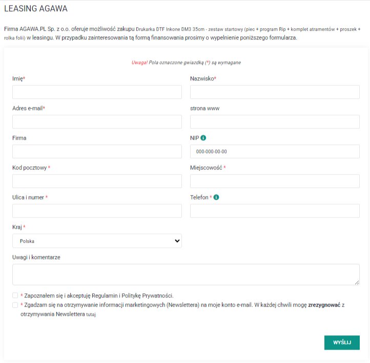 Formularz leasingu w Agawa.pl