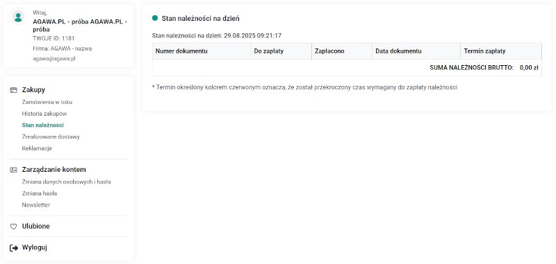 Zrzut ekranu z panelu klienta - opcja moje konto