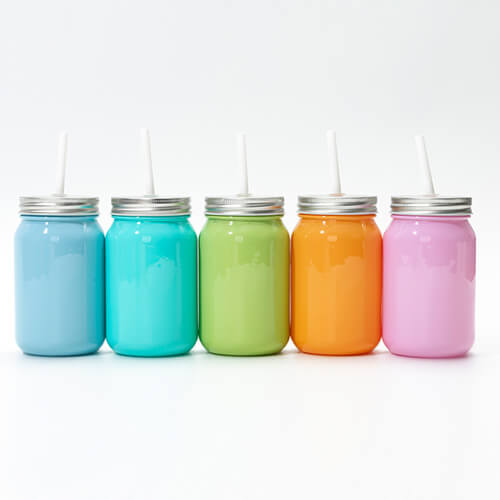 Kubek - słoik szklany, kolorowy, ze słomką do sublimacji (Mason Jar)