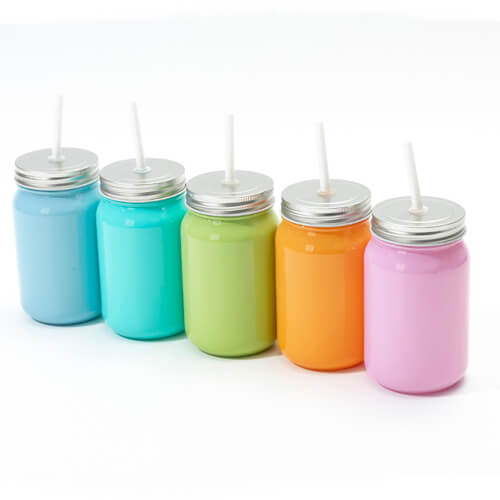 Kubek - słoik szklany, kolorowy, ze słomką do sublimacji (Mason Jar)