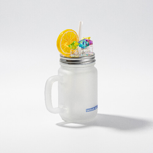Kubek - słoik szklany, szroniony, ze słomką do sublimacji - cytryna (Mason Jar)