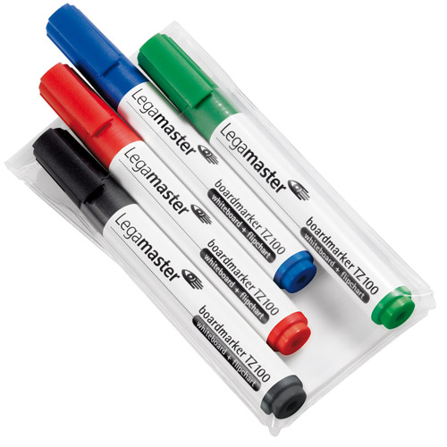 Komplet markerów do tablic suchościeralnych (czarny, czerwony, niebieski, zielony)