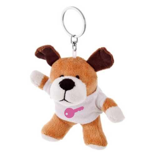 Key ring plushy dog with t-shirt for overprint