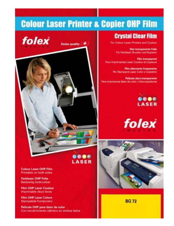 Double-sided transparent film for color laser printers - BG-72 (125mic.) A4 x 100pcs. (Folex)
