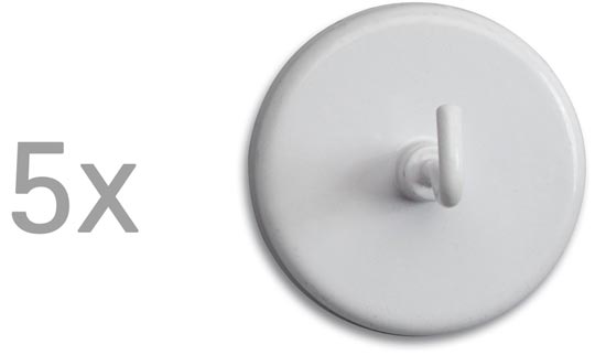 Power magnet with hook - white (diameter 47 mm) 5 pcs.