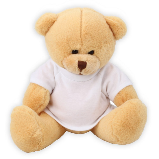 Beige teddy bear with a white T-shirt suitable for printing