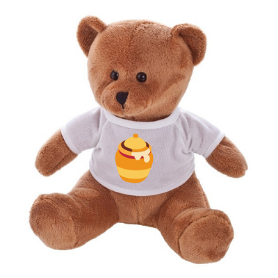 Light-brown teddy bear with a white T-shirt suitable for printing