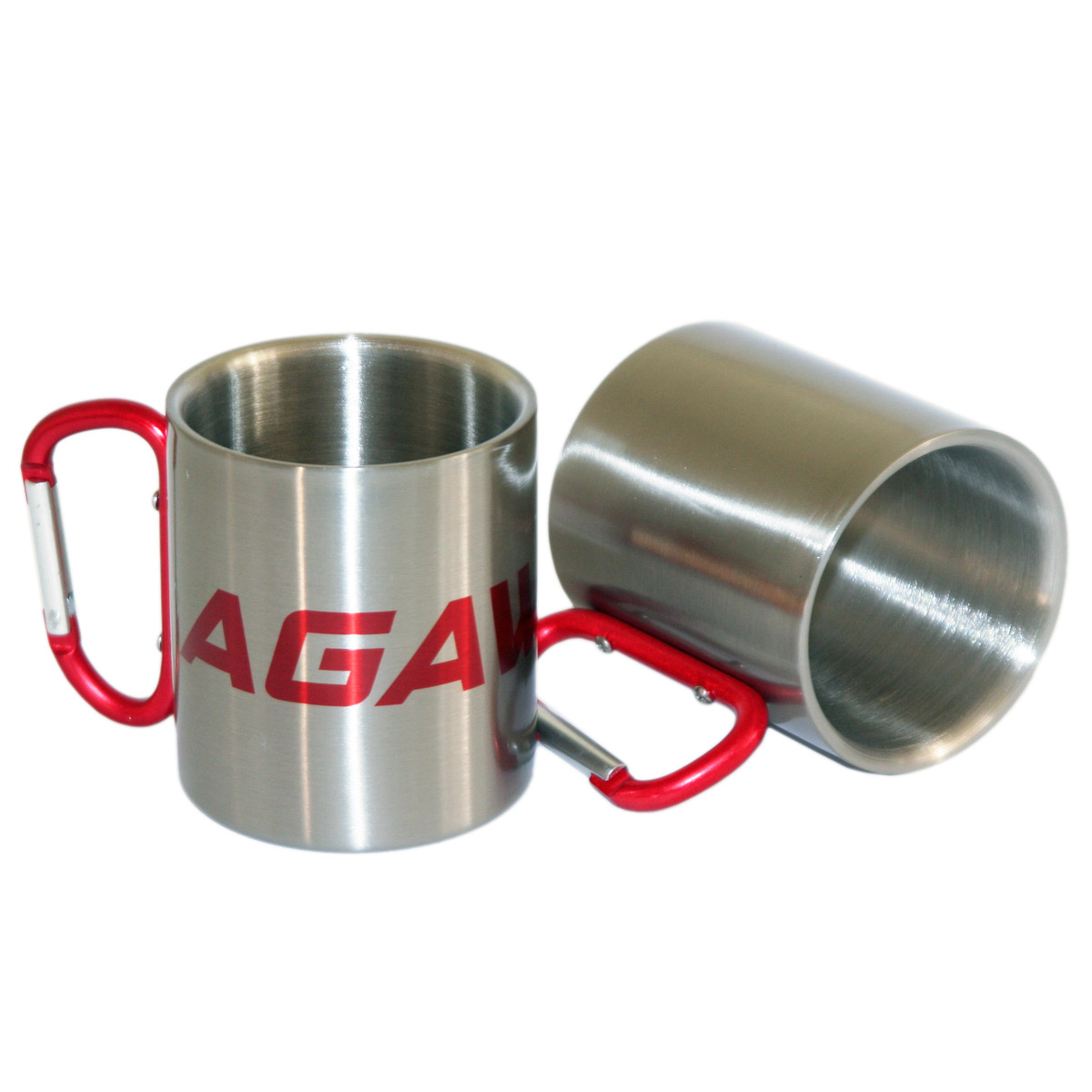 Metal inox mug for sublimation outprint with red handle carabiner type