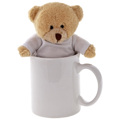 Beige teddy bear with a white T-shirt suitable for printing